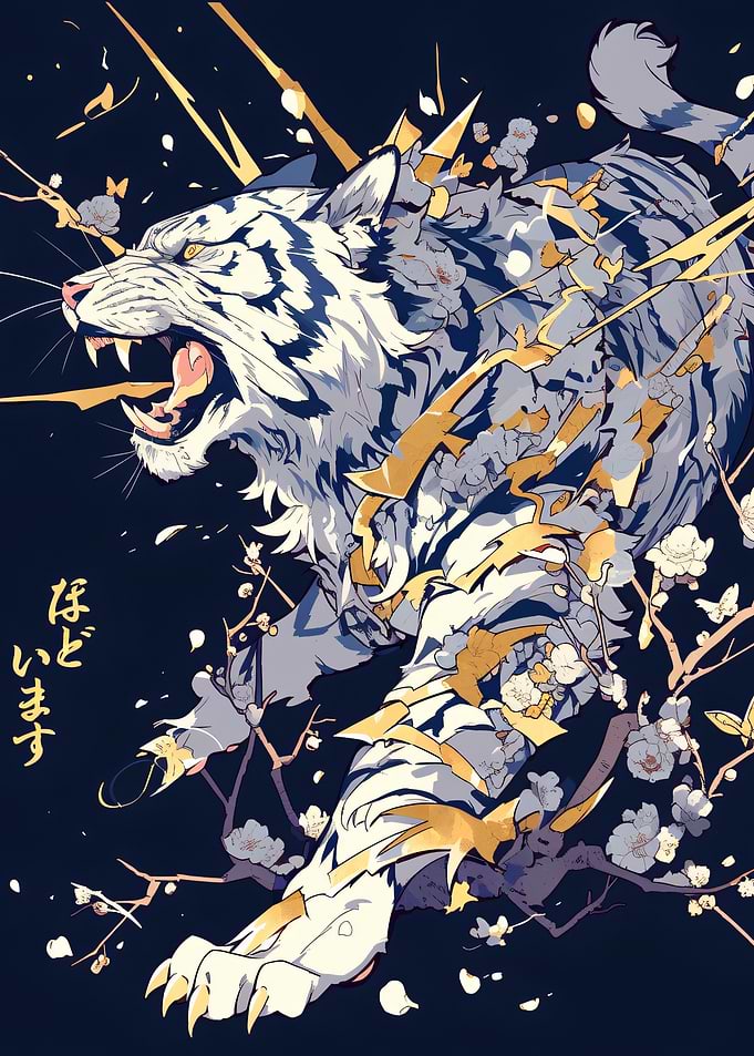 Roaring Tiger with Floral Accents
