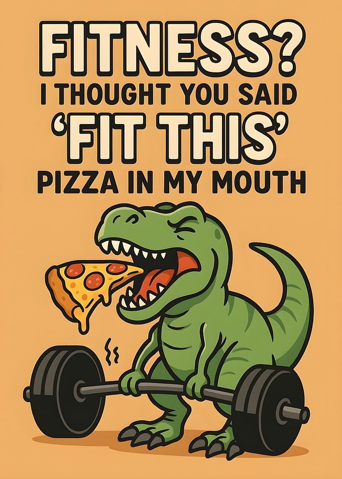 Dinosaur Fitness Pizza Funny Cartoon