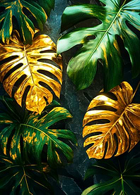 Golden and Green Monstera Leaves