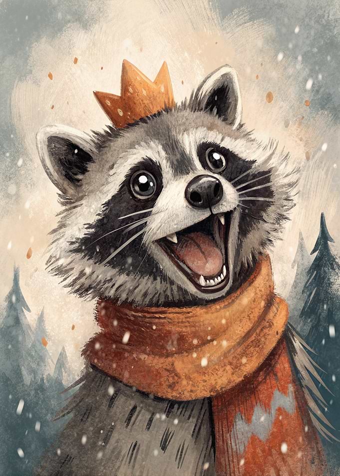 Happy Raccoon King in Winter