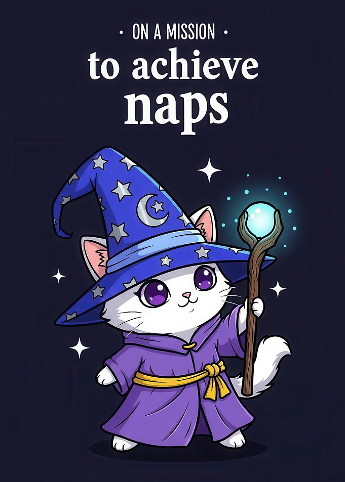Cat Wizard on a Nap Mission