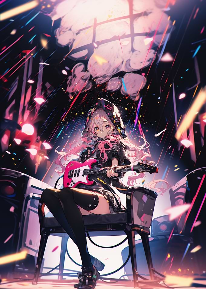 Anime Girl Playing Electric Guitar