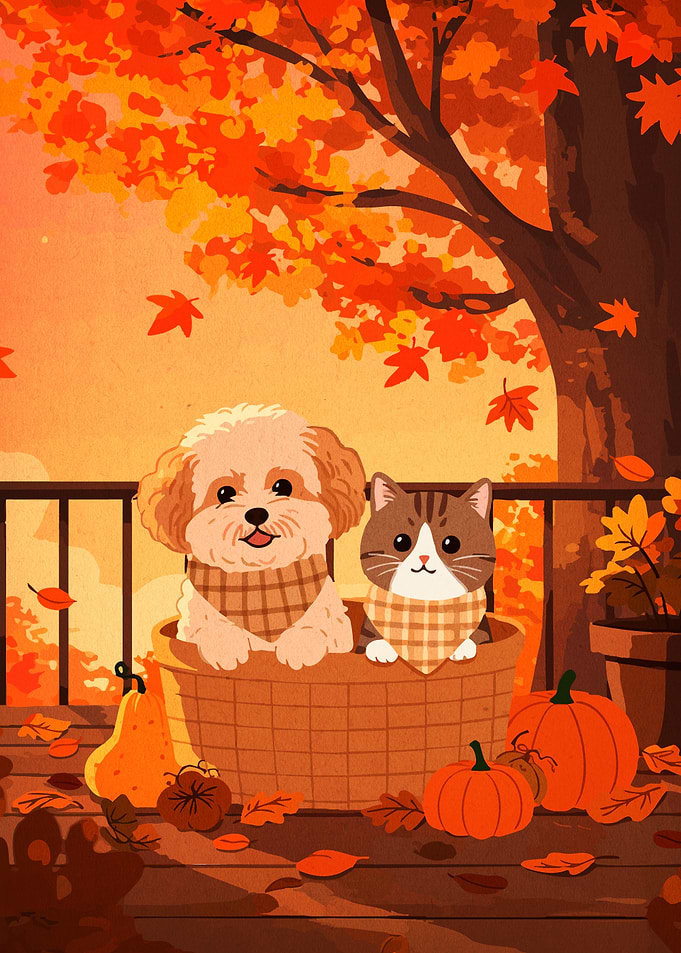 Autumn Pets in Basket