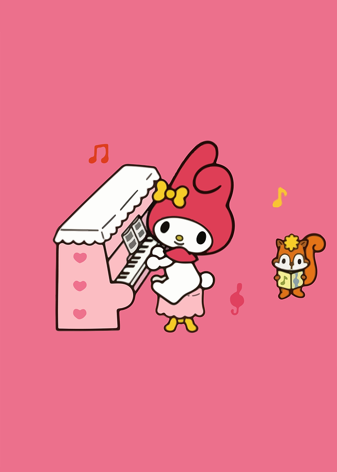 My Melody playing piano with friend
