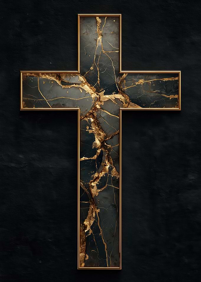 Golden Marble Kintsugi Cross