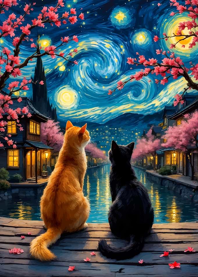 Cats under Starry Night