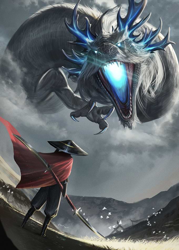 Samurai vs. Dragon Fantasy Art
