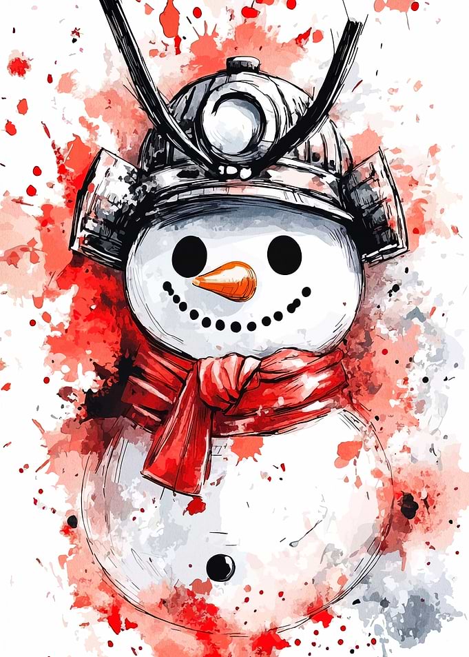 Samurai Snowman Watercolor