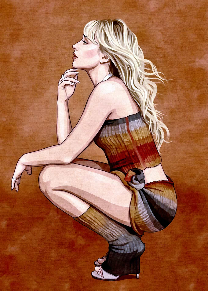 Blonde Woman in Striped Outfit