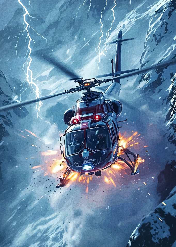 Helicopter Snowy Mountain Landscape