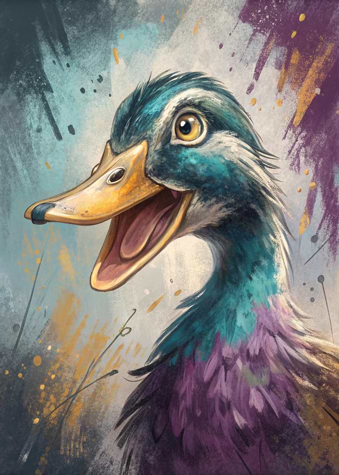 Colorful Duck Portrait with Open Beak