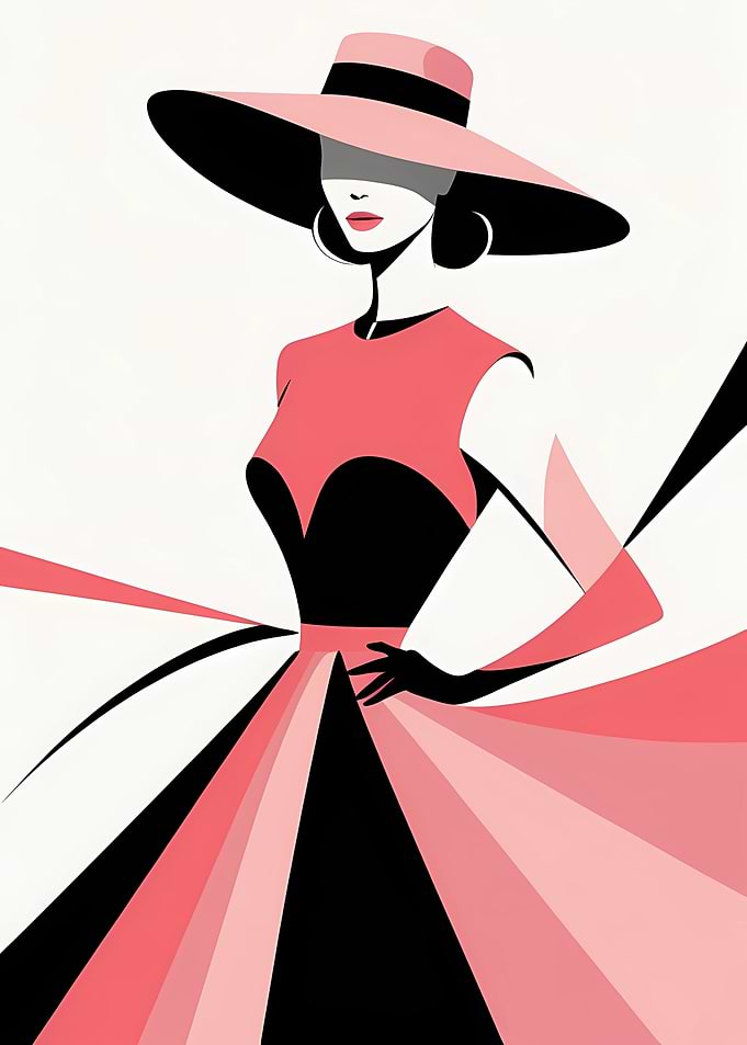 Elegant Woman in Hat and Dress