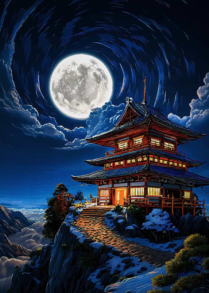 Pagoda under the moonlight