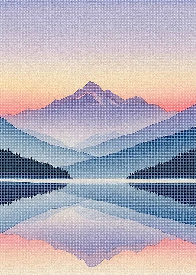 Mountain Lake Reflection Watercolor Landscape