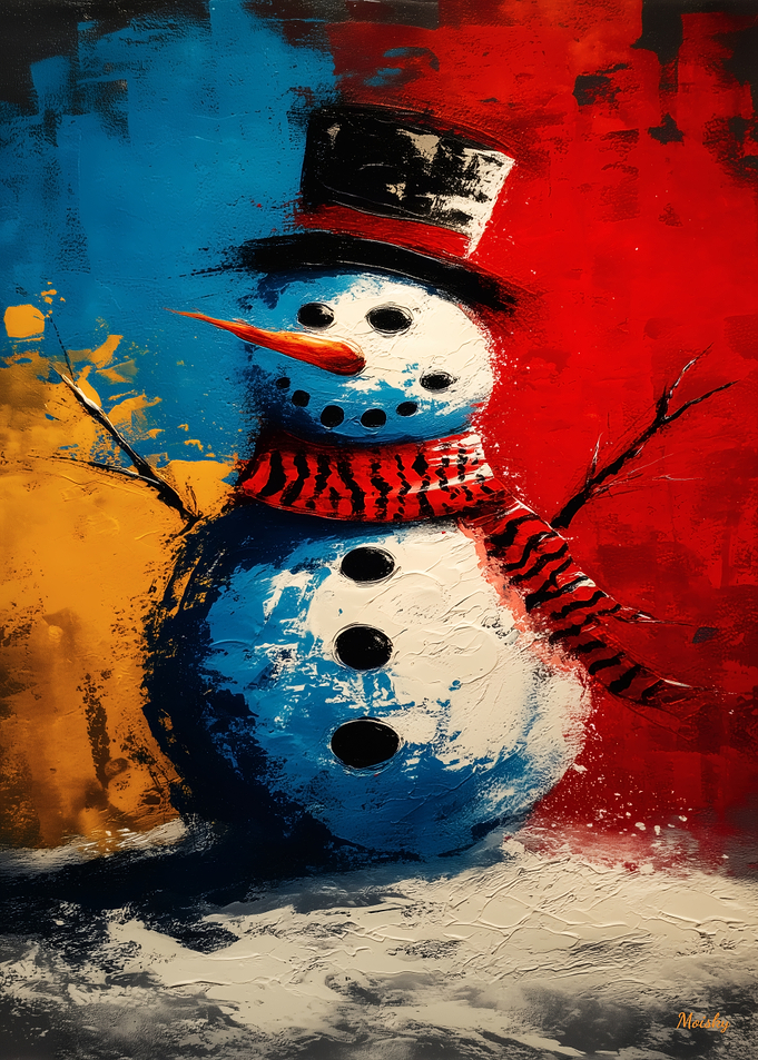 Urban Christmas Snowman in Bold Expressionist Chaos