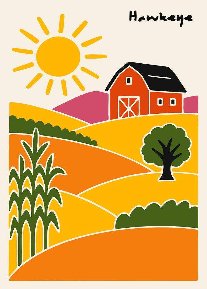 Hawkeye Iowa Farm Landscape Illustration