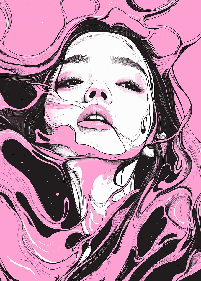 Pink and Black Vaporwave Girl