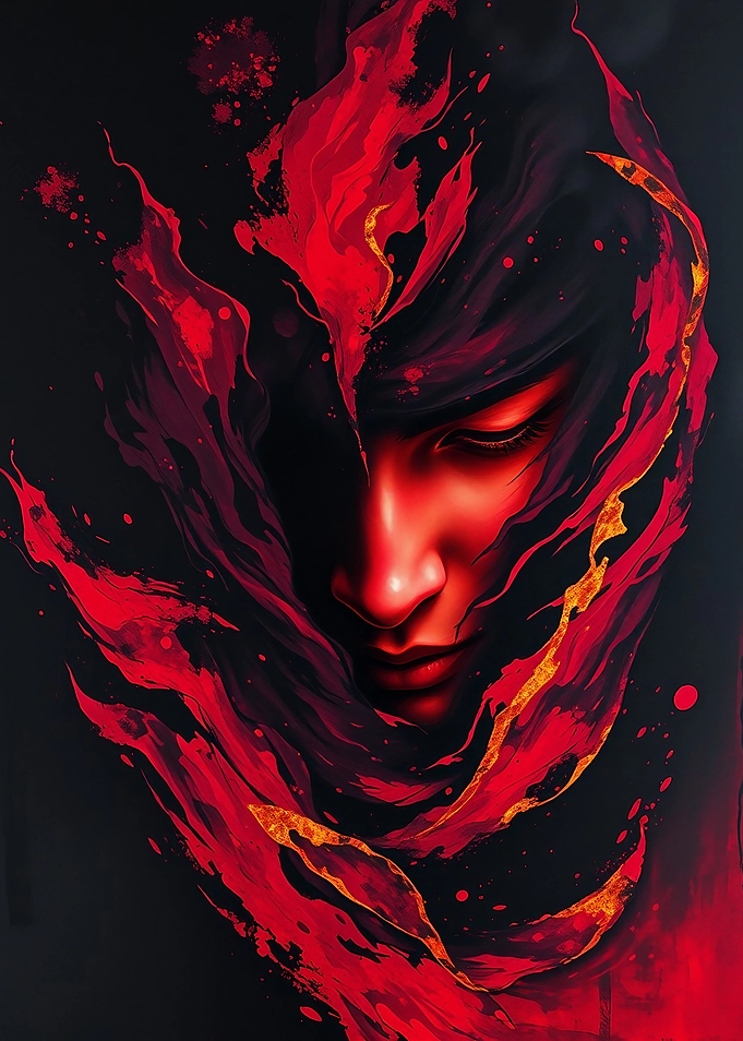 Red and Black Abstract Portrait