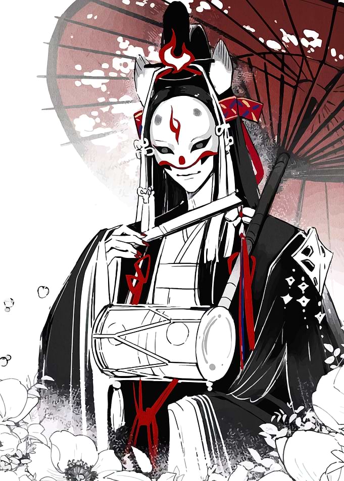 Fox Masked Figure with Drum