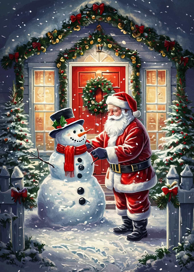 Santa and Snowman Christmas Scene