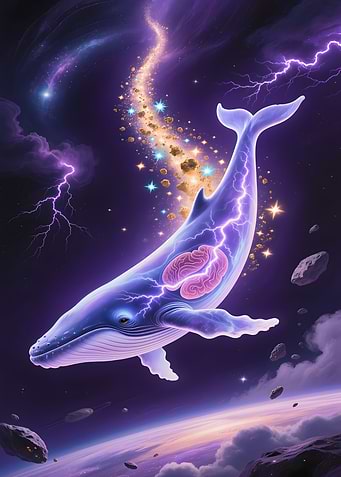 Cosmic Whale with Brain and Lightning