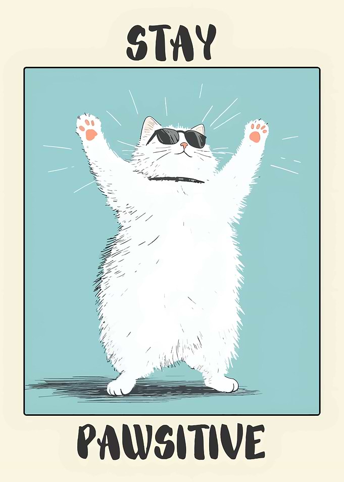 Stay Pawsitive Cat Art