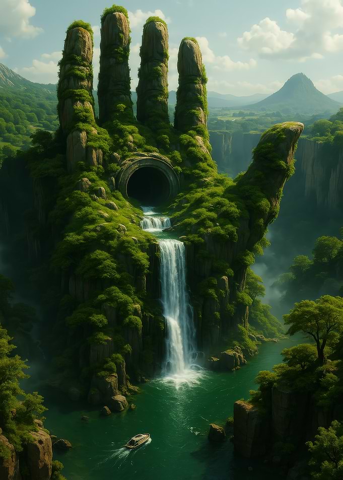 Giant Hand Waterfall Landscape