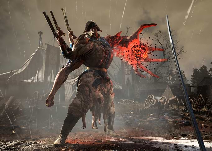 Mutated Soldier with Guns and Red Hand
