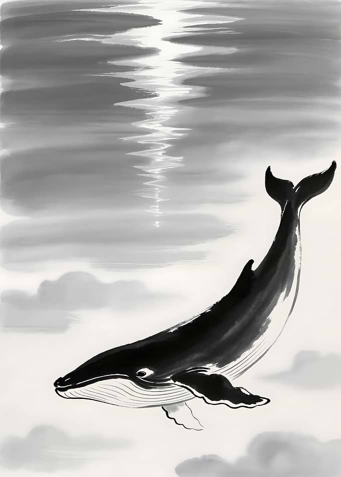 Whale in Ink Wash Painting