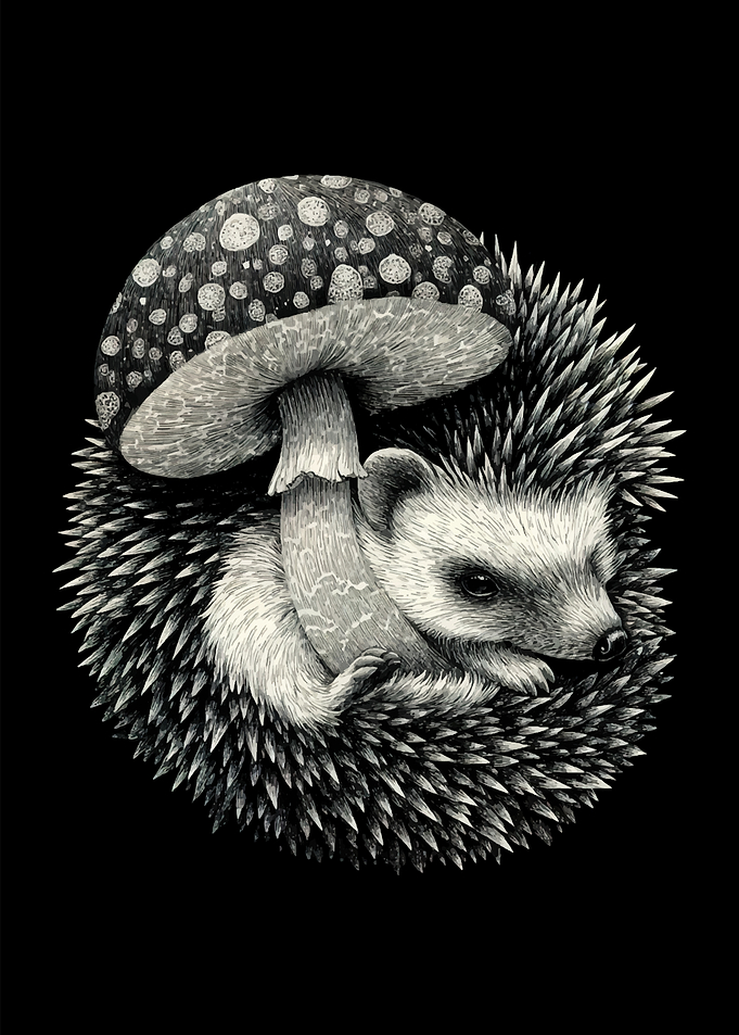 Hedgehog and Mushroom Illustration