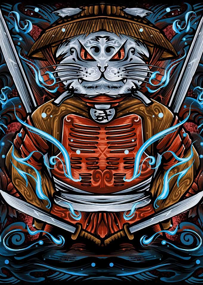 Samurai Cat Warrior Illustration