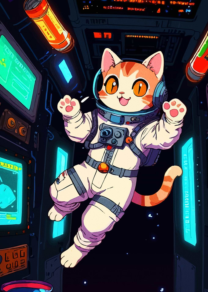Astronaut Cat Floating Space