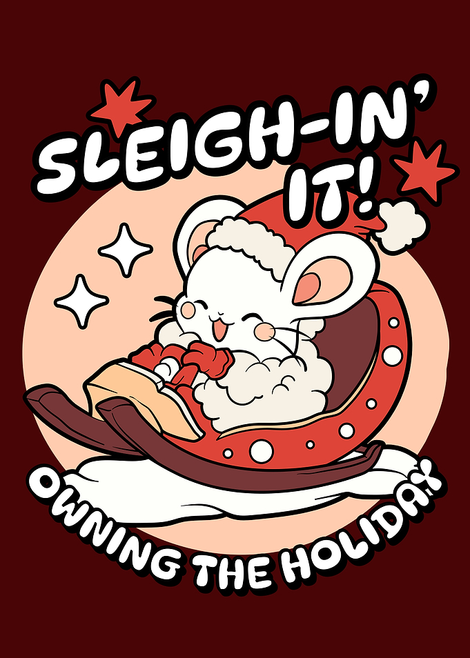 Sleigh-in' It! Holiday Mouse Cartoon