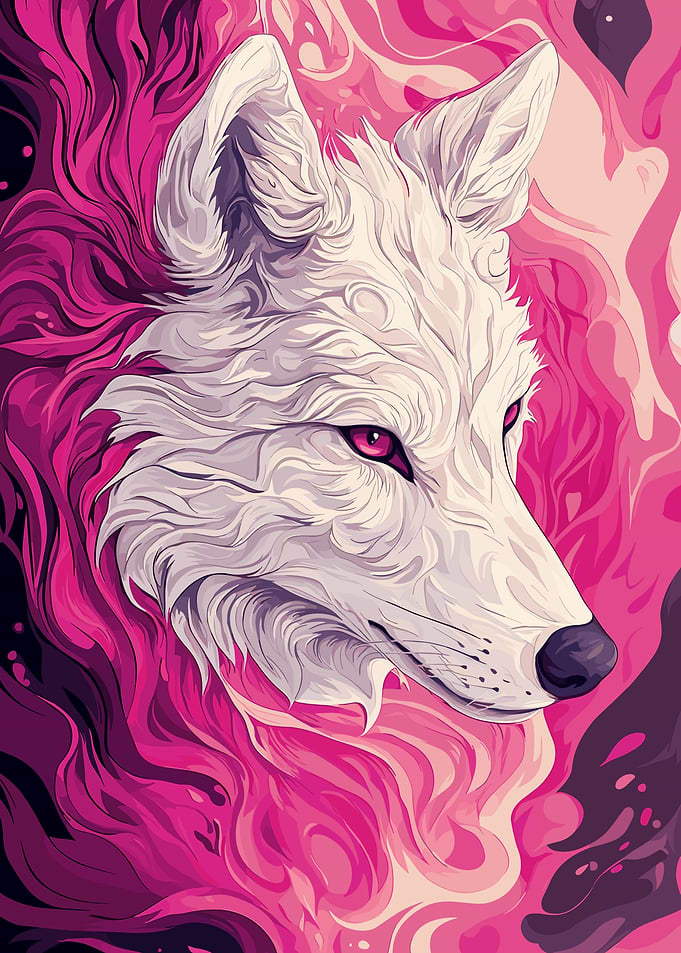 White Wolf with Pink Flames