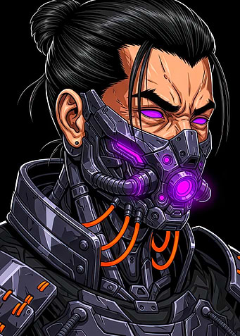 Cyberpunk Warrior with Glowing Purple Eyes
