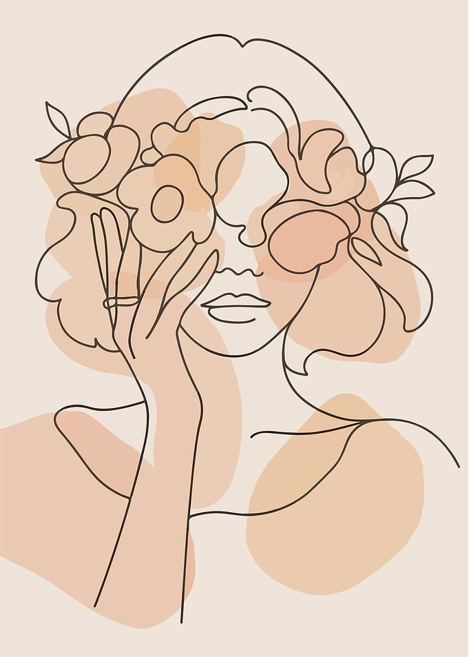 Minimalist Woman Hand on Cheek Flowers