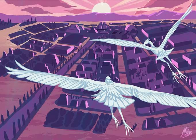 Heron Sunrise over Tenochtitlan