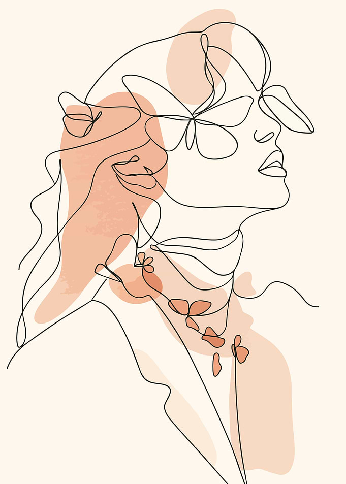 Woman's Profile with Butterflies Line Art