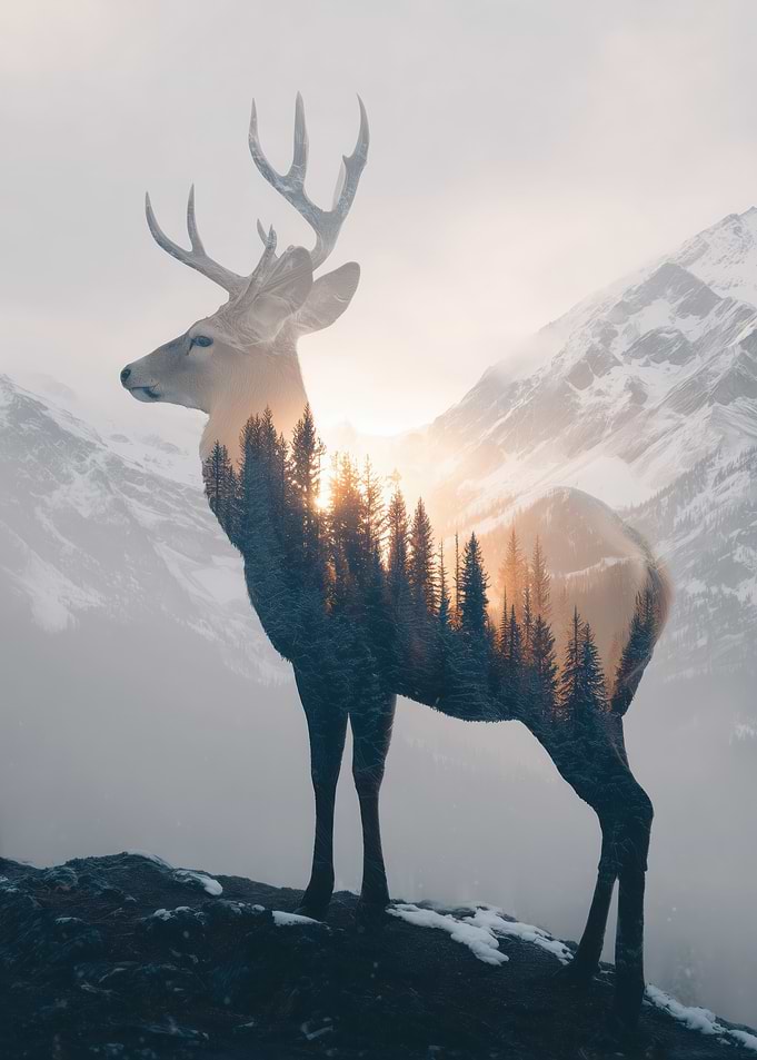 Deer and Forest Double Exposure