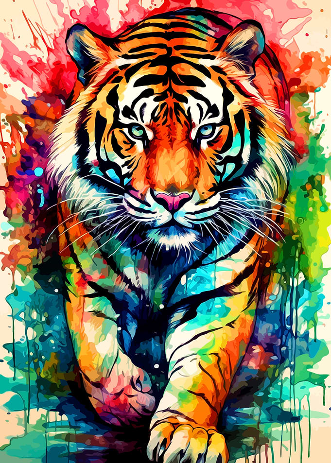 Colorful Tiger Watercolor Painting