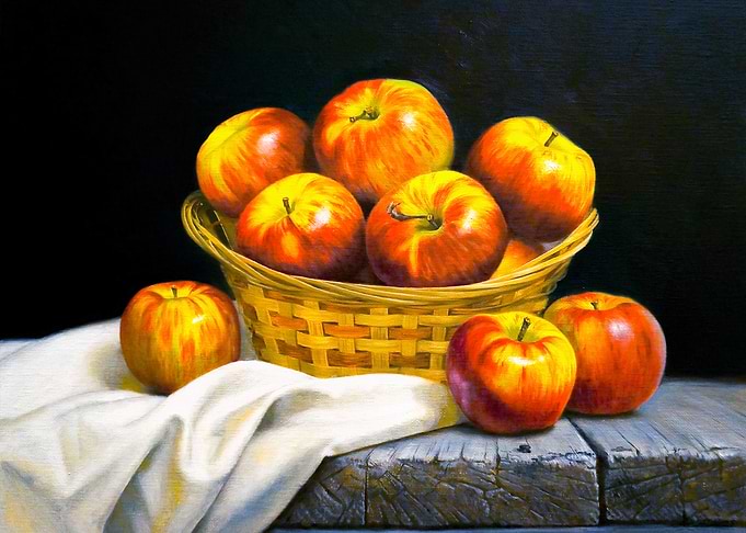 Apples in Basket Still Life Painting