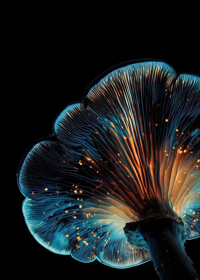 Glowing Mushroom on Black Background