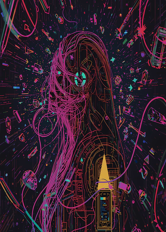 Cyberpunk Woman with Neon Lines
