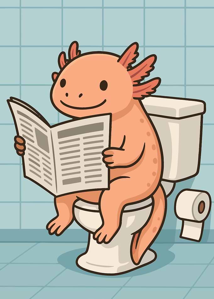 Axolotl Reading Newspaper on Toilet