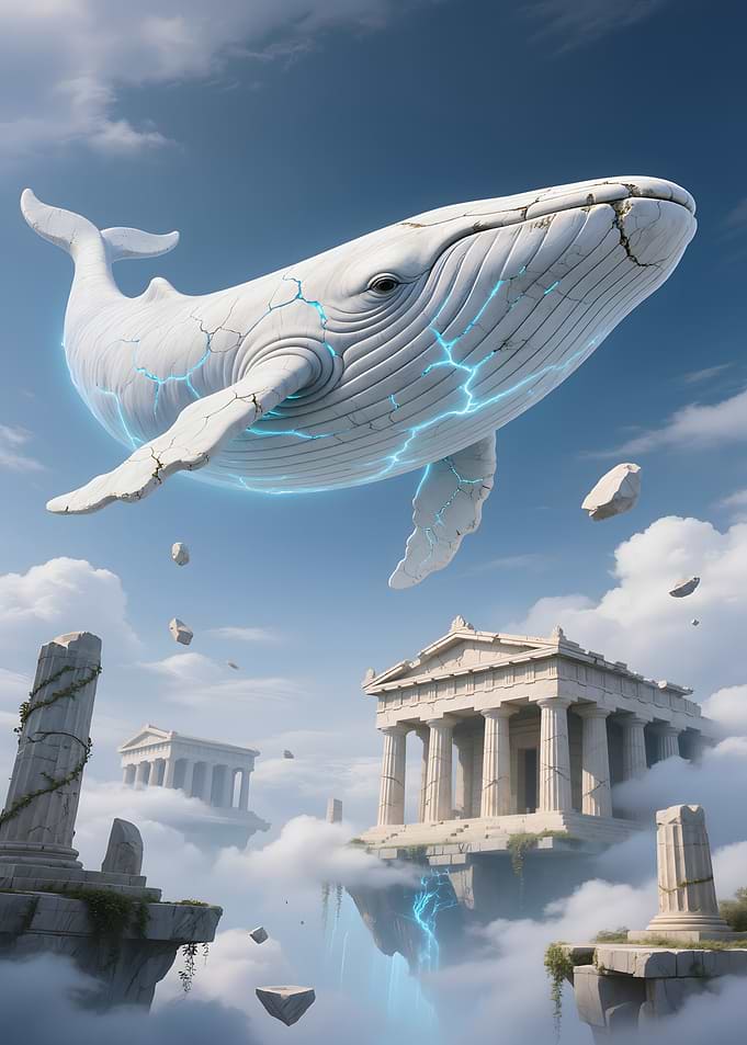 Celestial Whale Over Ancient Ruins