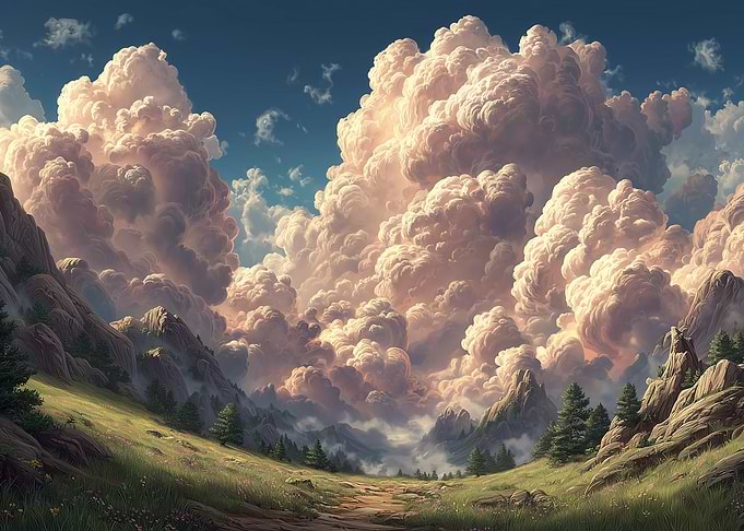 Mountain landscape with dramatic cloudscape