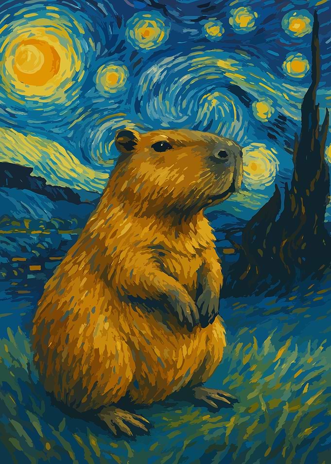Capybara in Starry Night Style