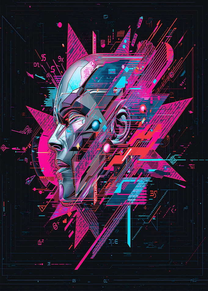 Cybernetic Head with Geometric Accents
