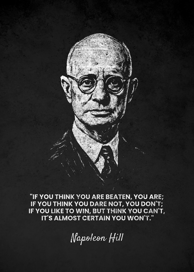 Napoleon Hill Portrait with Think Quote
