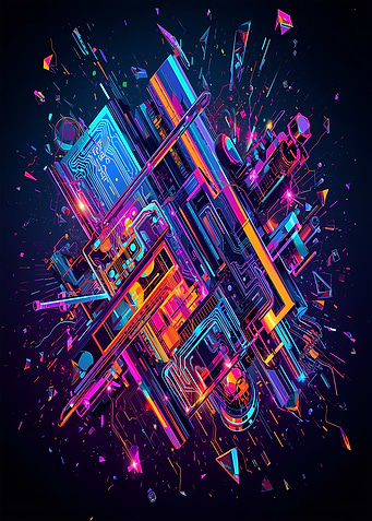 Abstract Circuit Board Explosion